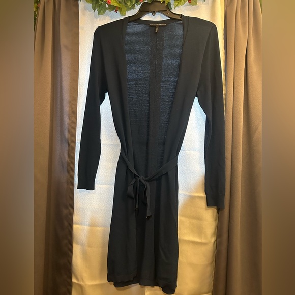 ❄️ White House Black Market Navy Cardigan  Duster Cardigan w/ Belt- Large - Picture 2 of 7